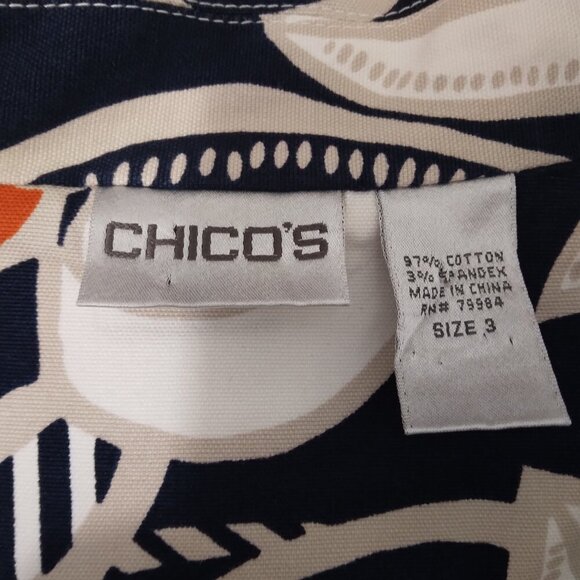 Chico's | Tropical Floral Print Cotton Jacket Navy Orange | Size XL - Picture 8 of 9